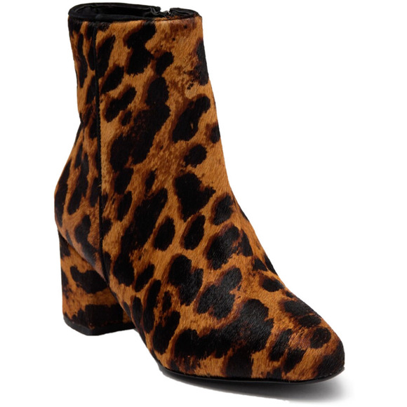 Schutz Booties Women 7.5 Leopard Black Brown Calf Hair Leather Round Toe EUC - Picture 1 of 13